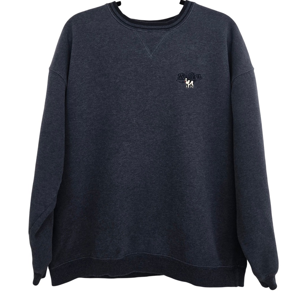 Vintage Big Dogs Sweatshirt Crewneck Navy Blue Heavyweight Side Pockets Boxy 2XL